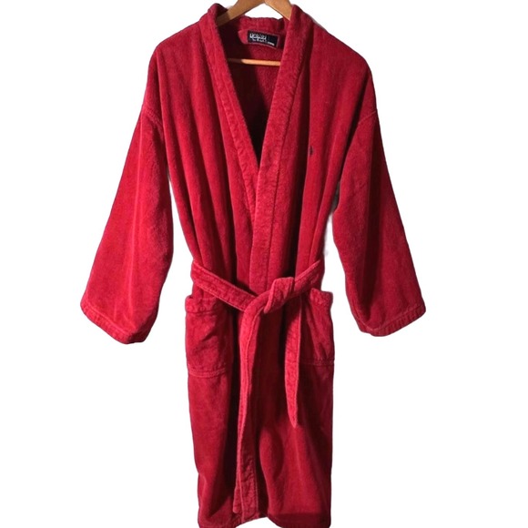 Ralph Lauren Other - Vintage Polo Ralph Lauren Bathrobe Plush Lounge Spa Red O/S Pocket Pony SEE NOTE
